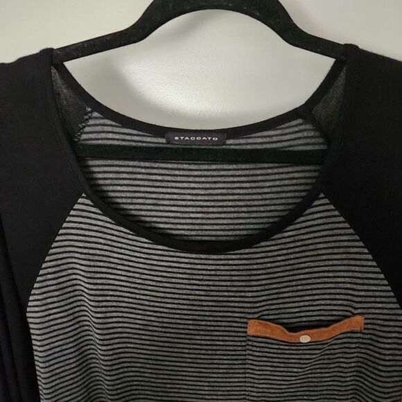Staccato Womens Roll Tab Sleeve Striped Body Solid Sleeve Top NO SIZE TAG - Picture 3 of 4